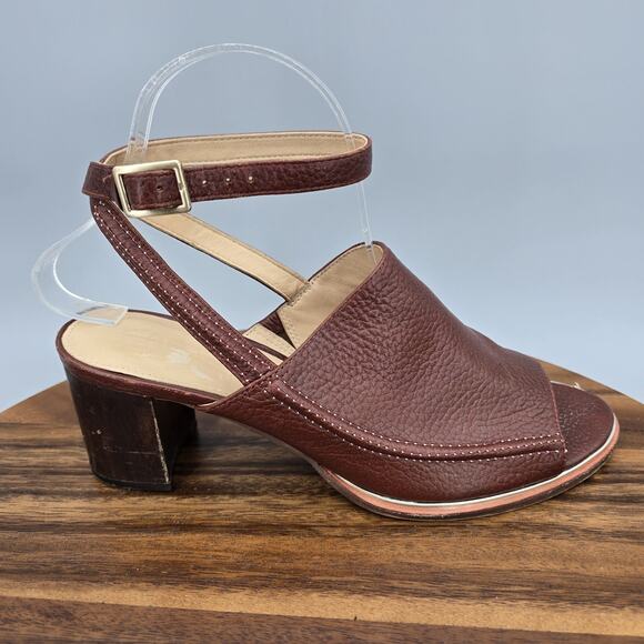 Clarks Ellis Ada Shoes Womens 8 M Brown Leather Block Heel Sandals Ankle Strappy - Picture 1 of 9